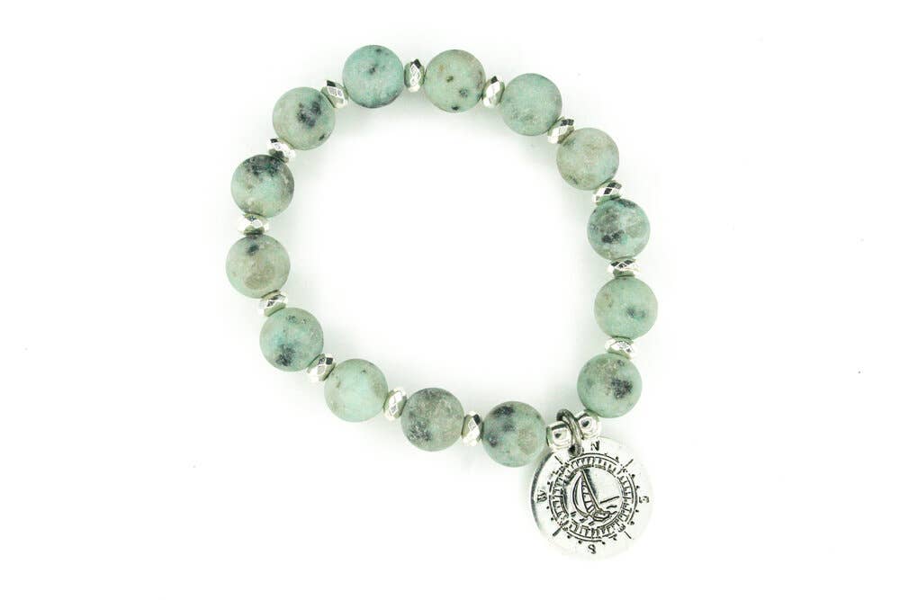 Vanessa Piche - Wholesale Beaded Bracelet - Silver Compass Sesame jasper 10mm0