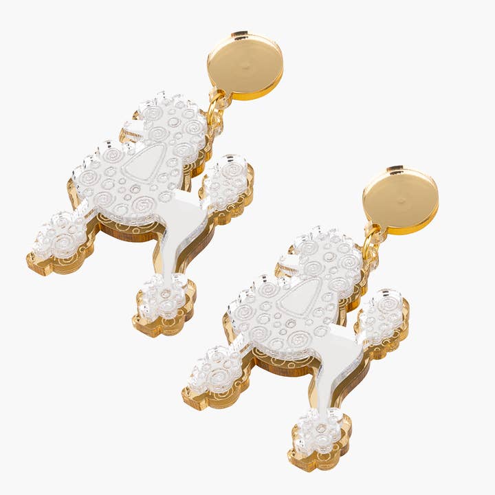 Orecchini barboncino in acrilico metallizzato argento per la vendita all'ingrosso da parte di Rijkje Jewelry