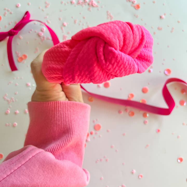 Evie Pearl Handmade LLC - Wholesale Fashion Headband - Kids - Colorblock- Bubblegum Pink & Hot Pink Knotted Headband