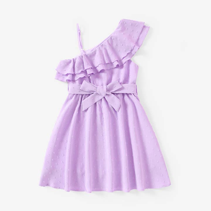 One-Shoulder Ruffle Dress with Tie Waist for Girls for wholesale by PatPat