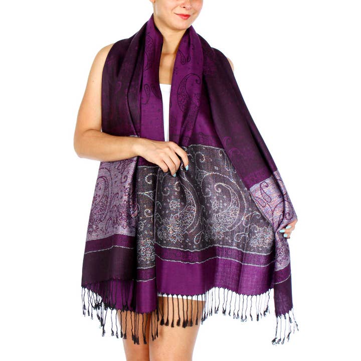 SERENITA - Wholesale Scarf - Women's - Lurex Section Metallic Paisley Pashmina Shawl Wrap Scarf12