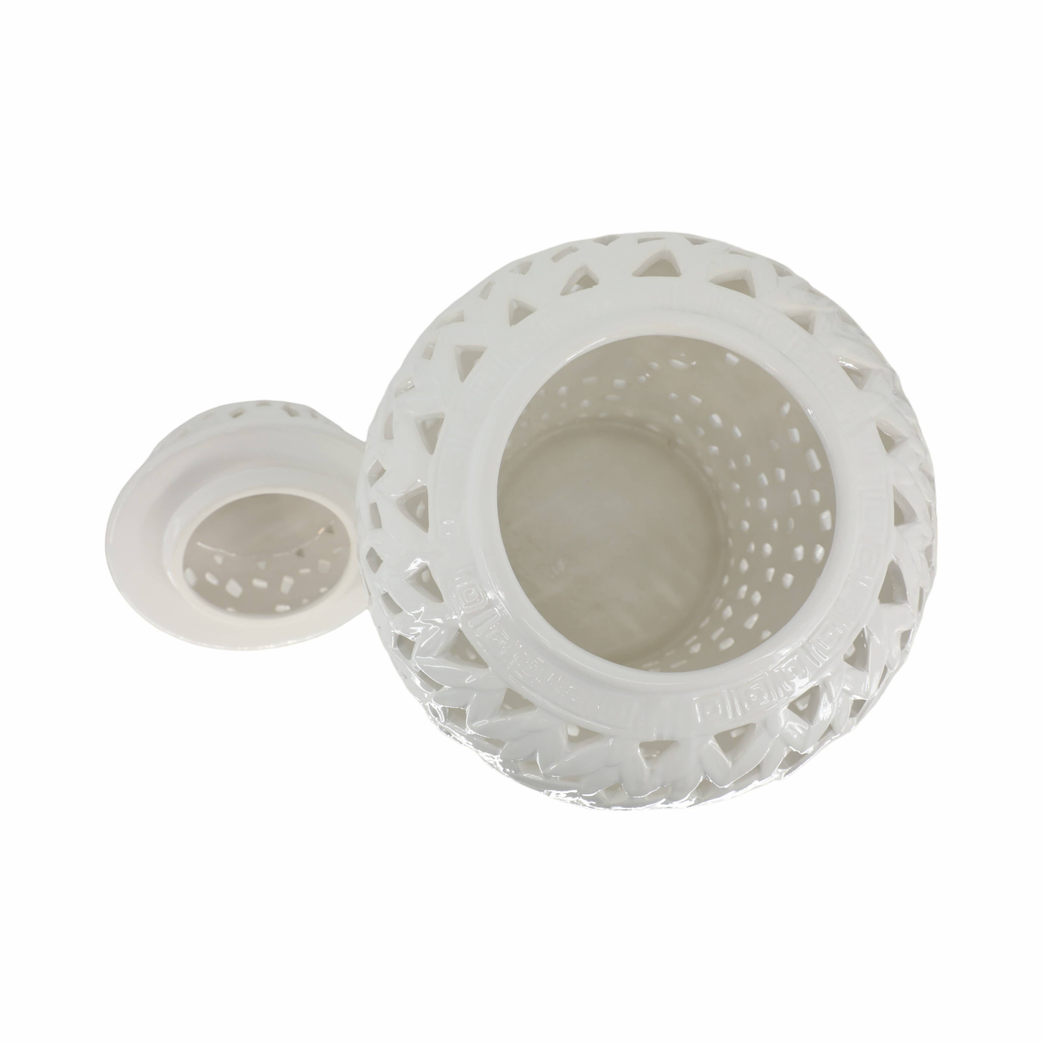 Sagebrook Home - Wholesale Decorative Jar - Decorative Jar - White Ceramic Pierced Cut-Out, 24 in.7