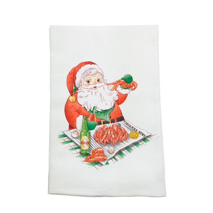 Santa Claws Christmas Kitchen Towel for wholesale by Nola Tawk