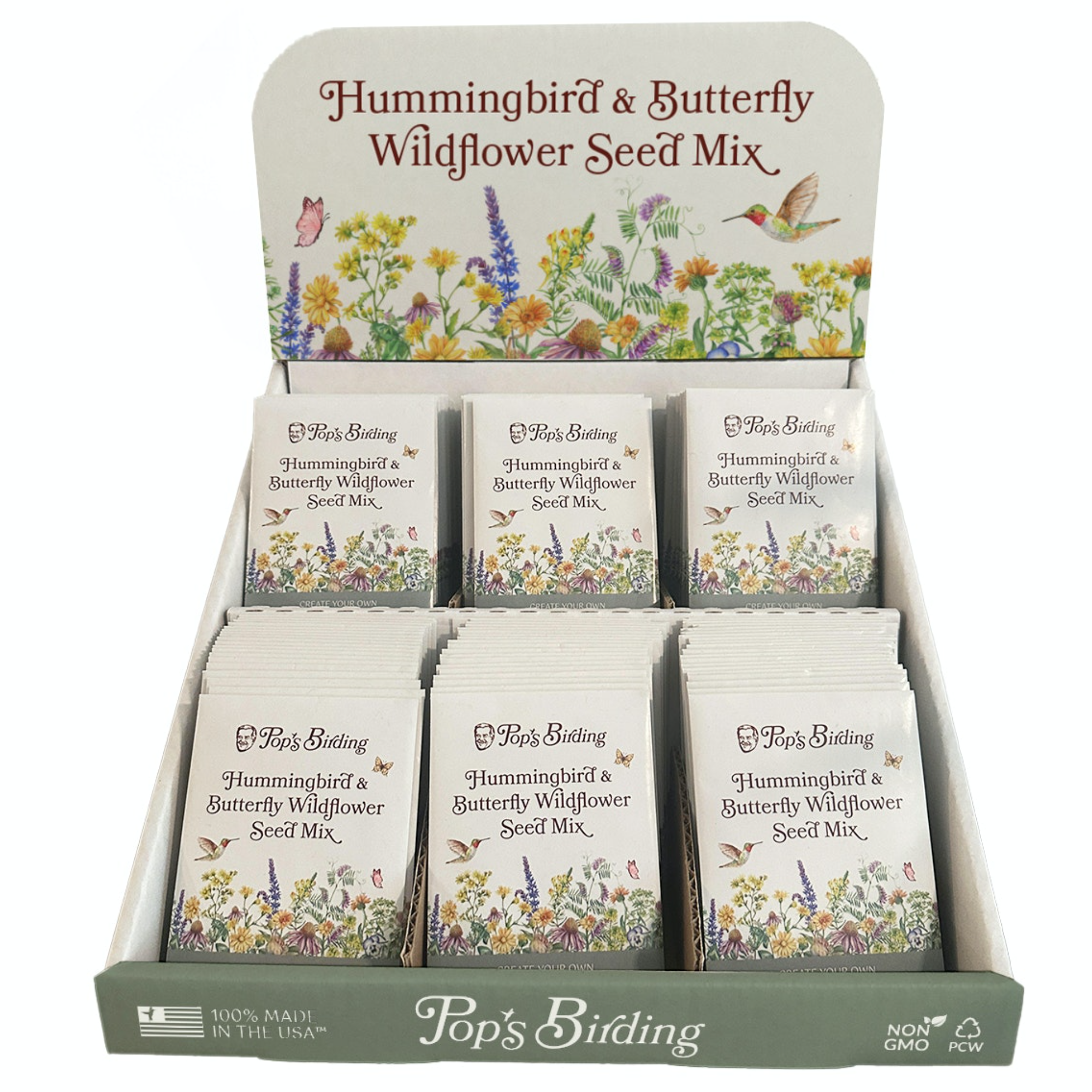 Pop's Birding - Wholesale Retailer Display - Home & Living - 180ct Hummingbird & Butterfly Wildflower Seed - Free Display1