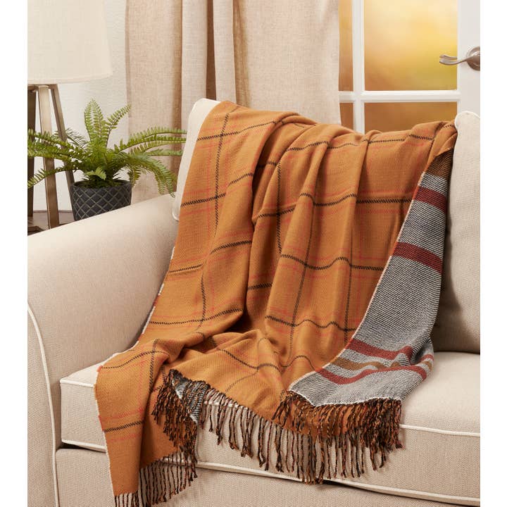 Rust Reversible Plaid Throw for wholesale on Faire