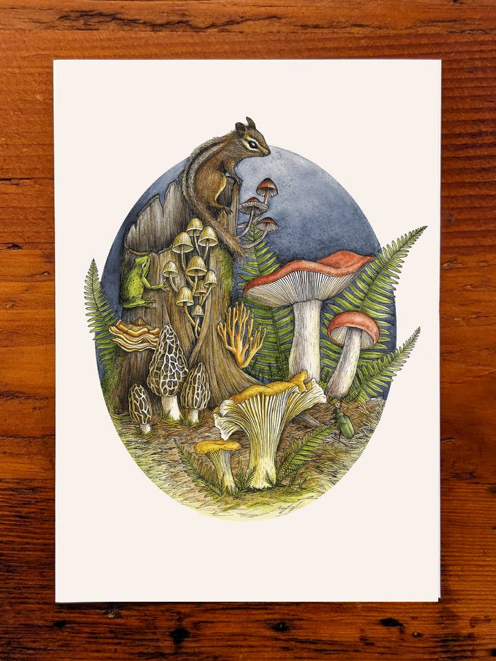 Mushroom World 5x7 Greeting Card (Blank) for wholesale by Kyla Rae Design