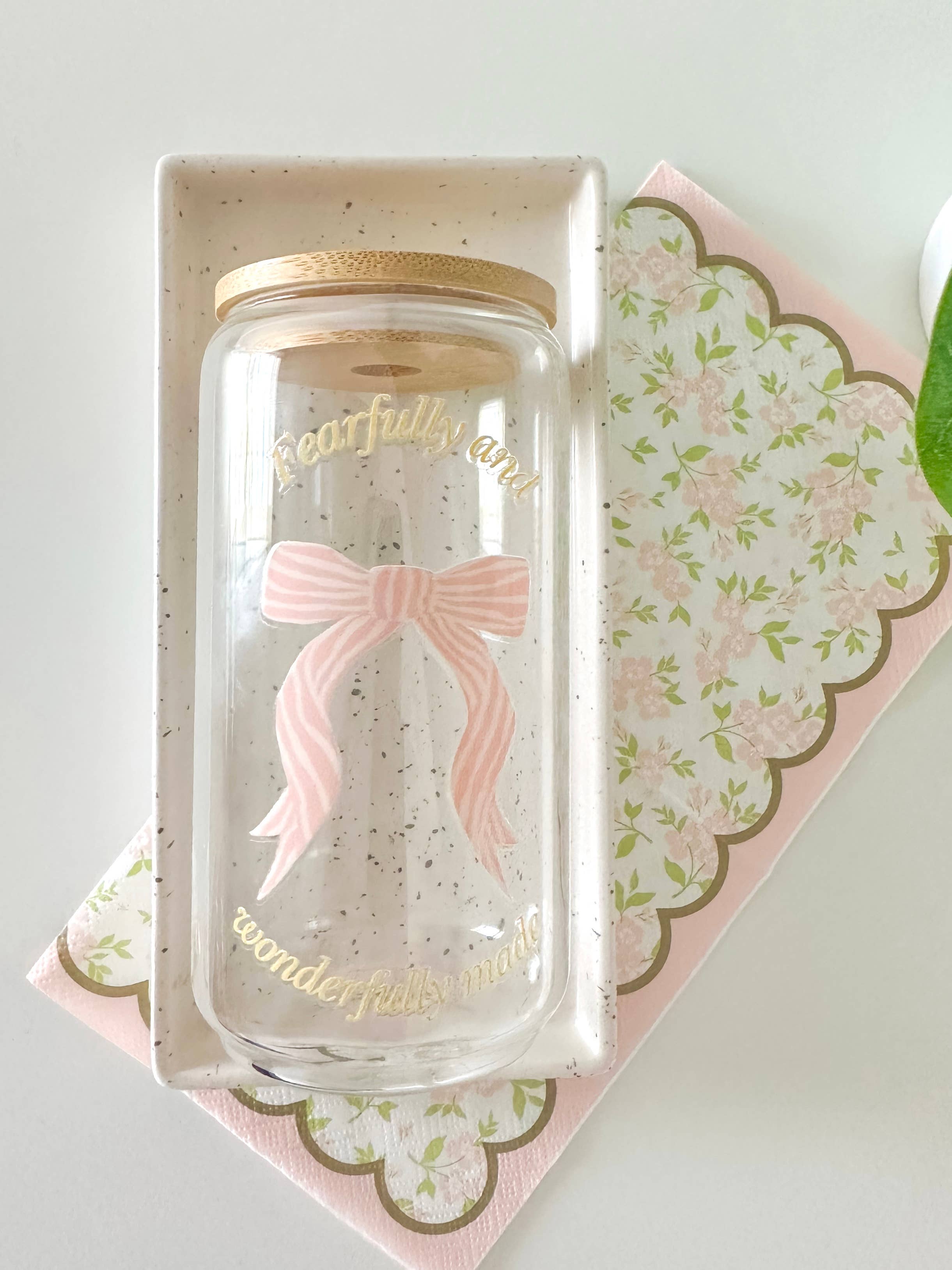 Grow in Grace - Wholesale Drinking Glass/Cup - Fearfully and Wonderfully made bow Christian glass cup1