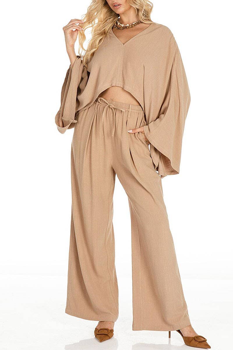 ROUSSEAU - Vente Ensemble haut et pantalon (PAS d'intérieur) - Femme - ENSEMBLE EN LIN AVEC HAUT COURT À MANCHES LONGUES ET PANTALON LARGE5