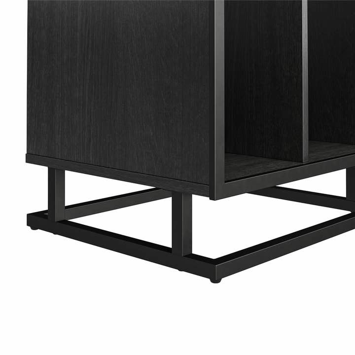 39F Inc. - Wholesale Side Table - Modern Black Turntable Stand with 4 Cubbies and Metal Base10