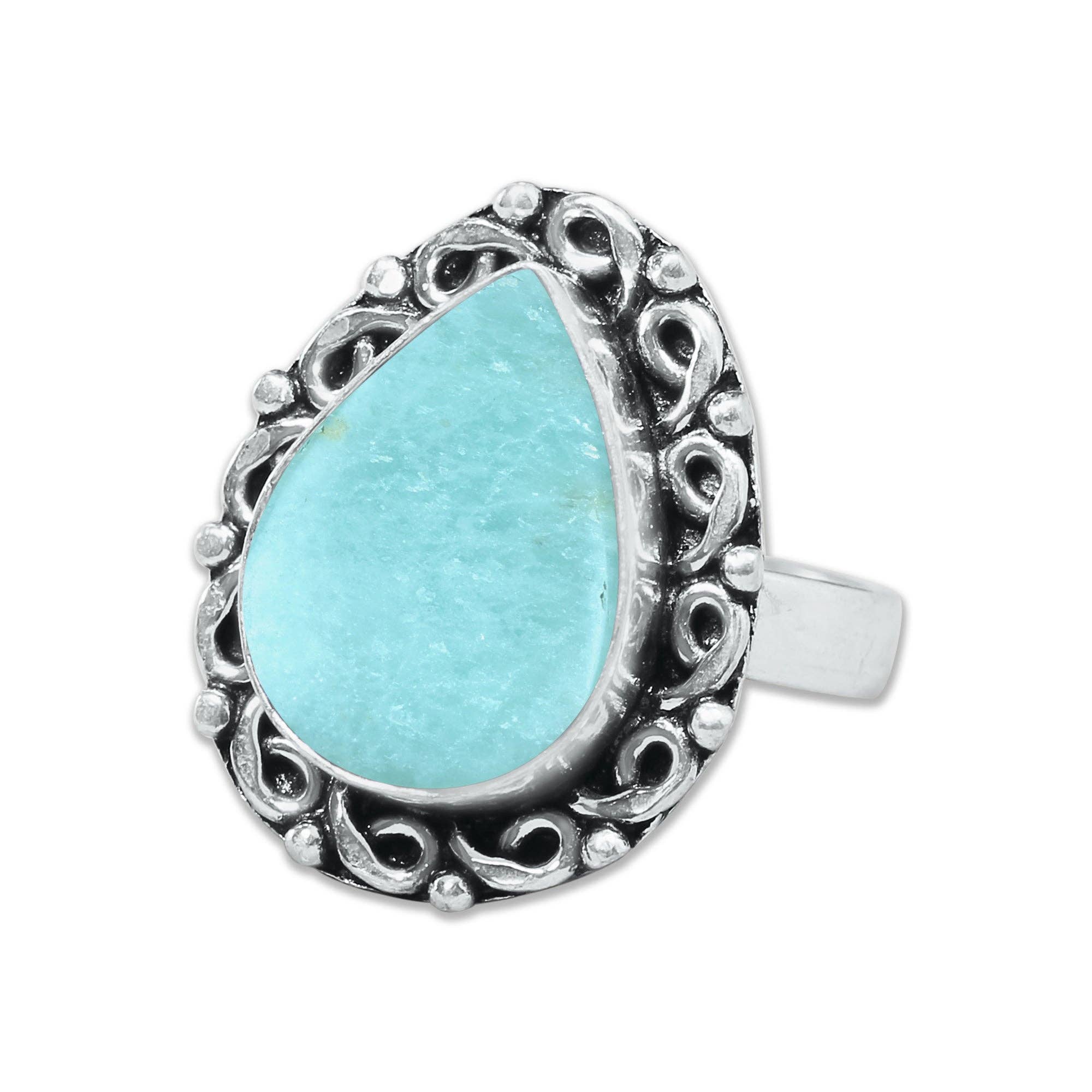 Handmade Jewels - Wholesale Cocktail/Statement Ring - Amazonite Rings – Handmade, Silver-Plated, Assorted Boho Designs (US Sizes 6–10)9