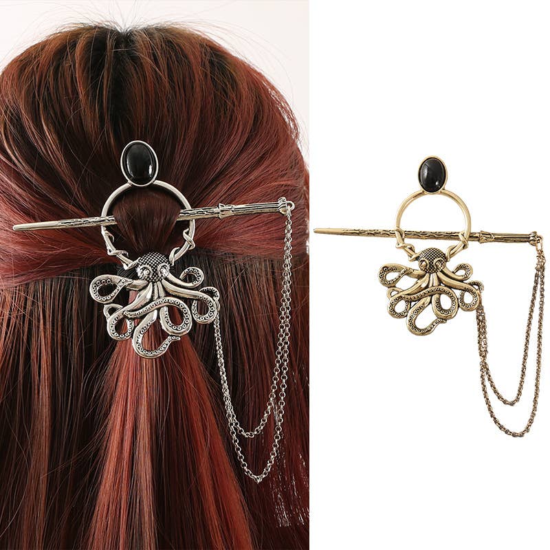 Tourtiwi - Wholesale Hair Pin - 🐙Gothic Octopus Pattern Chain Hair Pin2