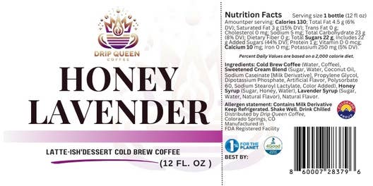 Drip Queen Coffee - Wholesale IJskoffie / koude drank - Latte-achtige Honing Lavendel Cold Brew Koffie 12/12oz3