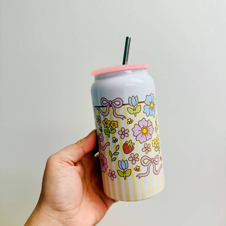 16 oz Stainless Steel Cup, Florals and Stripes for wholesale by Sonny Rising