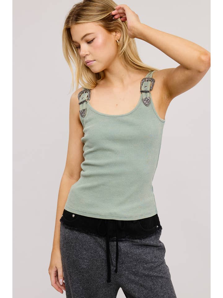 Mimosa - Wholesale Tank Top - Women's - Western Silver Belt Trim Washed Tank Top18