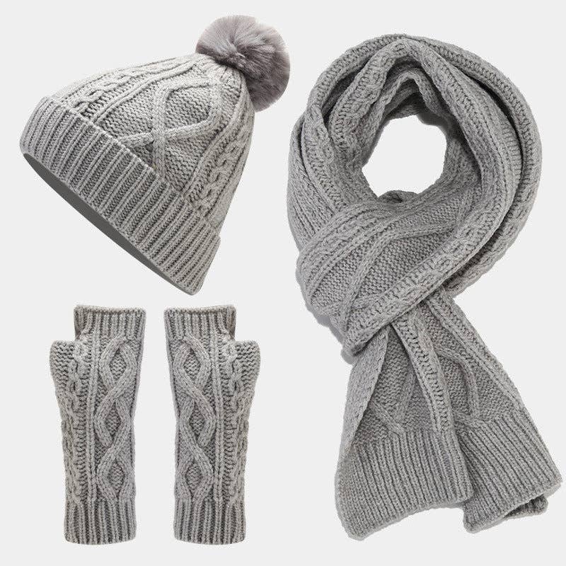 Dipped Shop - Wholesale Winter Accessory Set - Women's - Solid Color Twist Simple Knit Hat & Scarf Sets DPHS03424