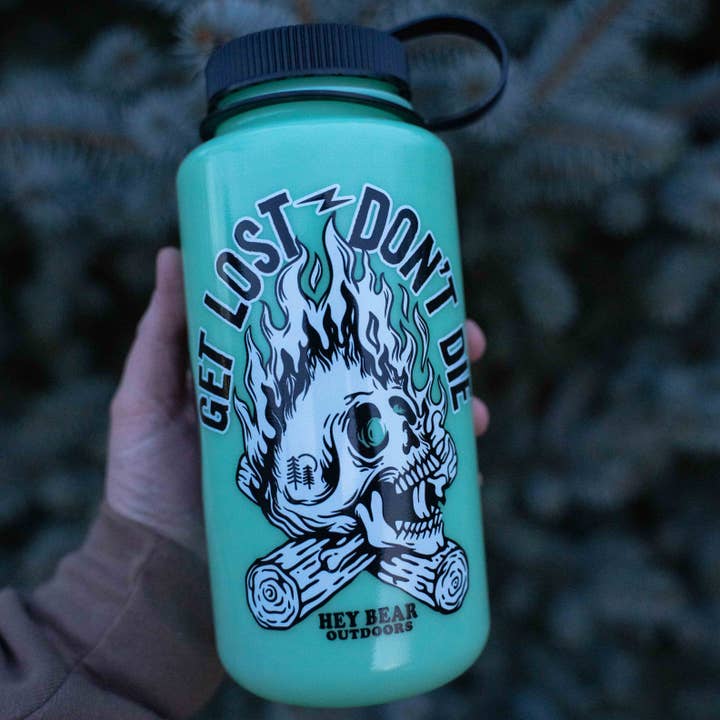 Hey Bear Outdoors - Wholesale Water Bottle - Get Lost - Don't Die Glow Green Nalgene 32oz Water Bottle