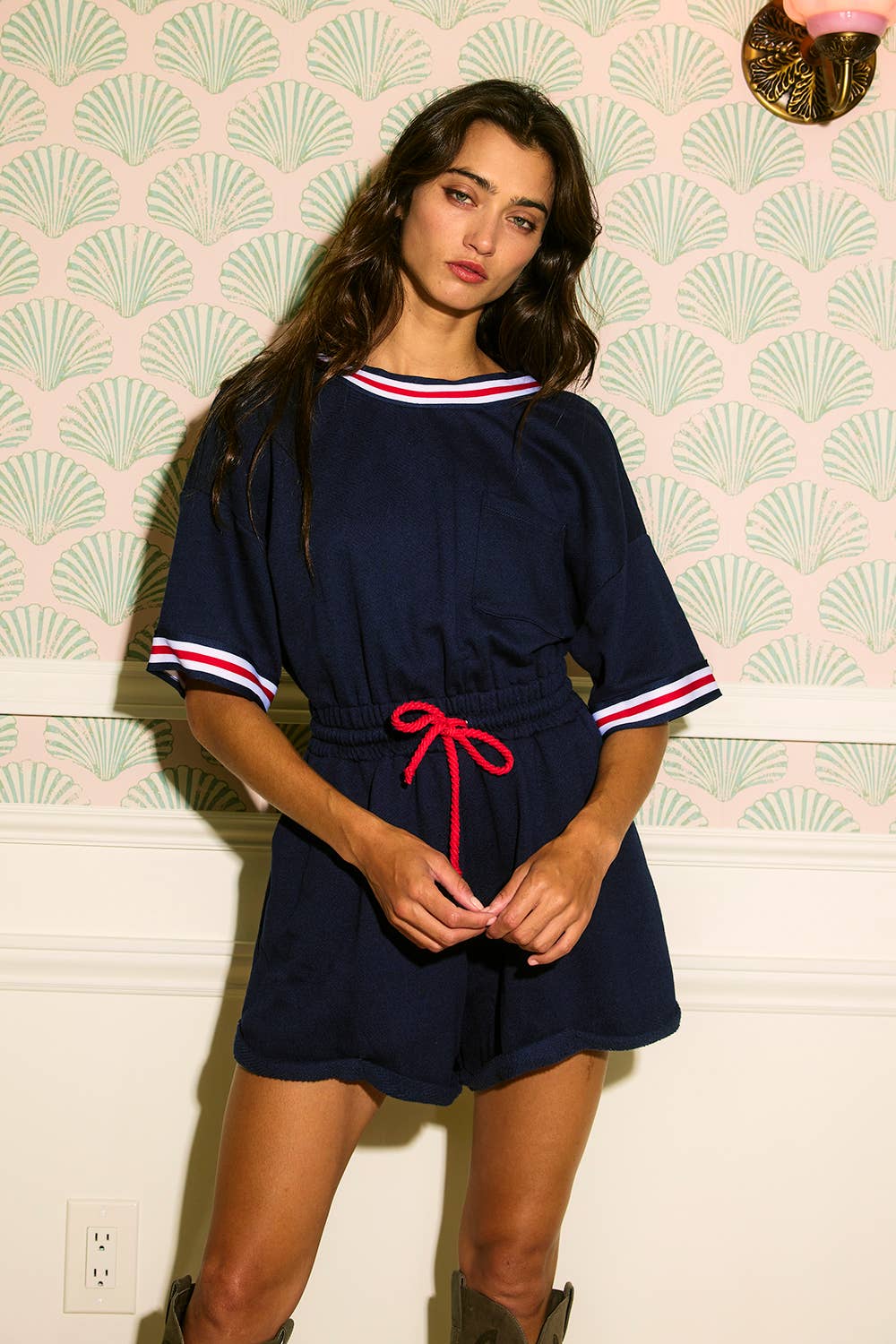 BUCKETLIST INC - Wholesale Romper - Women's - R5631 Ribbed Band Trim Details Terry Romper7