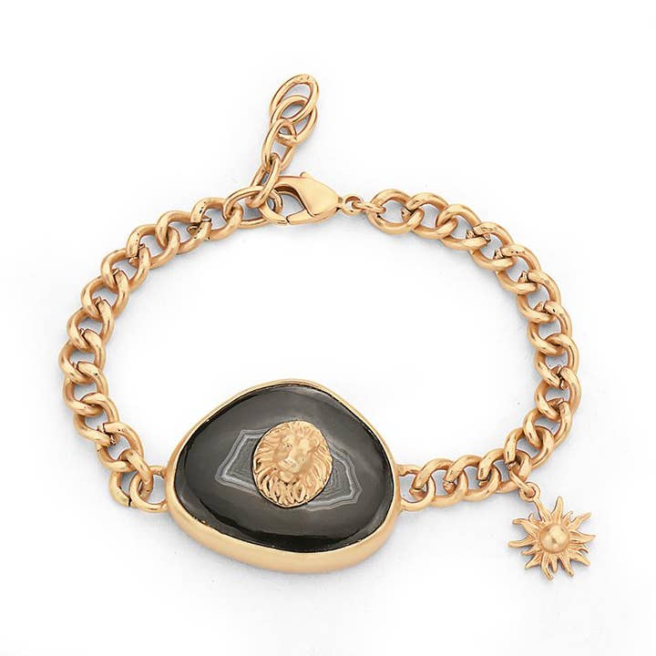 Bracciale Leone in Agata Nera per la vendita all'ingrosso da parte di Jewelry Fiesta