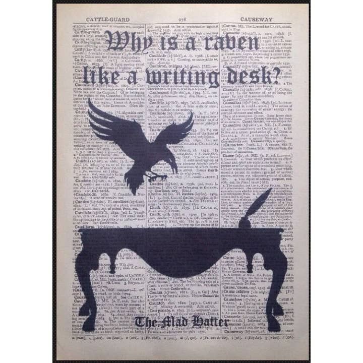 Mad Hatter Raven Dictionary Wall Art Quote - Home Decor for wholesale by Parksmoonprints
