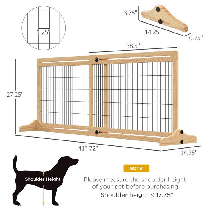 39F Inc. - Wholesale Pet Folding Gate - Dog - PawHut 72" Freestanding Pet Gate, Adjustable Length, Natural2