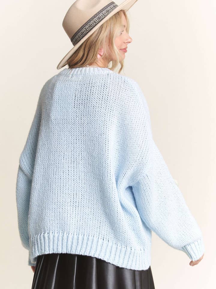 Madelyn - Wholesale Knit Sweater - Women's - LESW3734-DROP SHOULDER FLORAL SWEATER TOP8