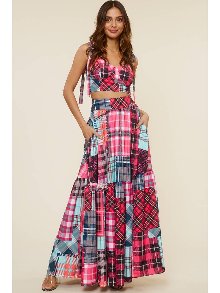 QMP Moda - Wholesale Top & Skirt Set - Women's - PATTERN BLOCKED PLAID PRINTED SET3