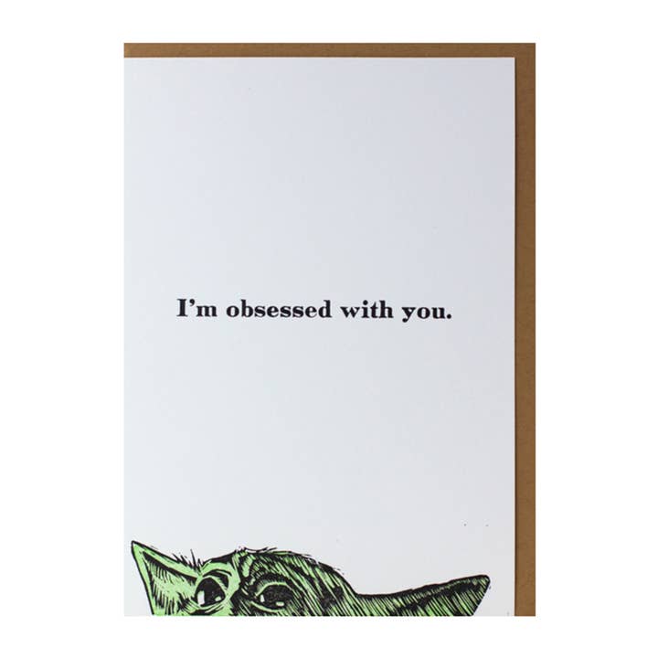 Bruno Press – Cartão de amor por atacado – Estou Obcecado Contigo — Baby Yoda Love Letterpress Greeting
