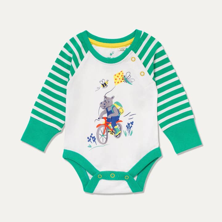 Organic Cotton 'Hippo and Bee' Bodysuit for wholesale by Ducky Zebra: Sustainable Kids' Clothes