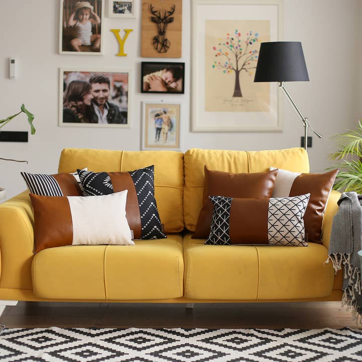 MIKE & Co. NEW YORK - Wholesale Throw Pillow Cover - Vegan Faux Leather Brown Set of 2 Throw Pillow Cover6