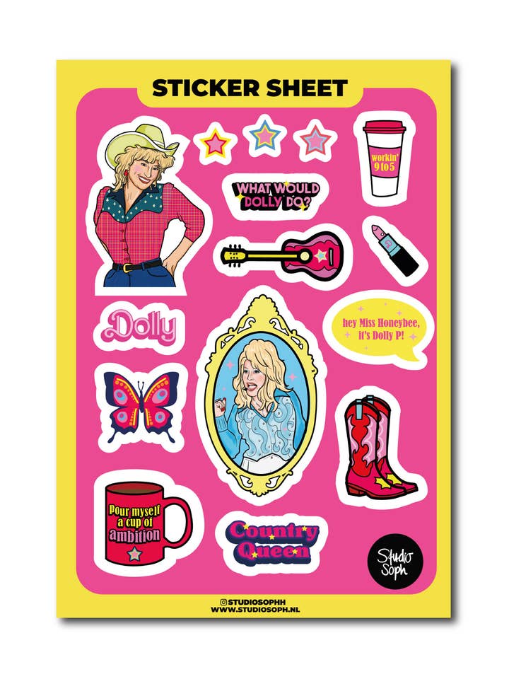Dolly Cowgirl A5 Klistermärkesark för wholesale av Studio Soph (We Pay Your Import Fees - We Ship DDP)