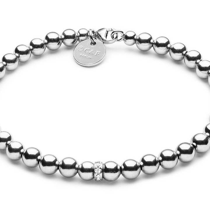ONE DIAMOND - Ball bracelet with diamonds - silver for wholesale by CLASSYANDFABULOUS Jewelry