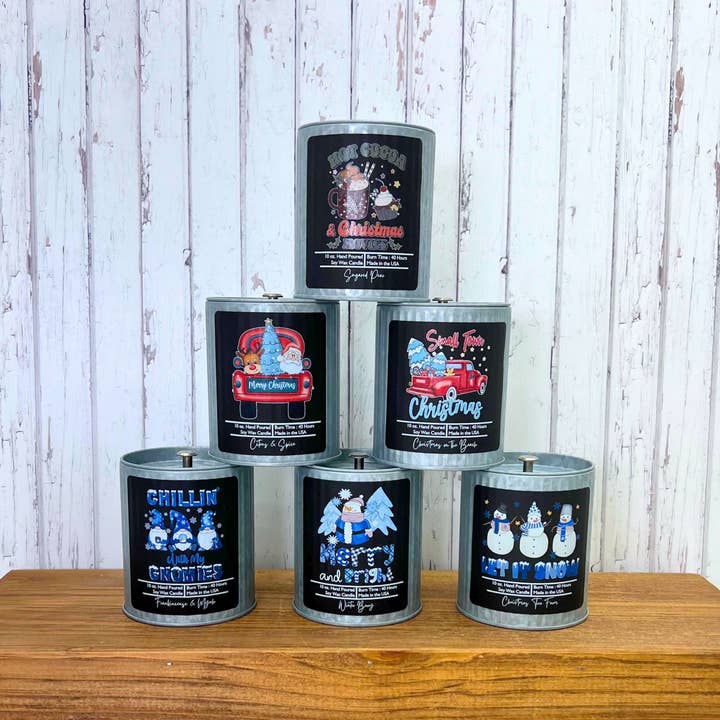 Driftless Studios - Wholesale Jar/Filled Candle - Small Town Christmas Candle - Rustic Tin Holiday Candles2