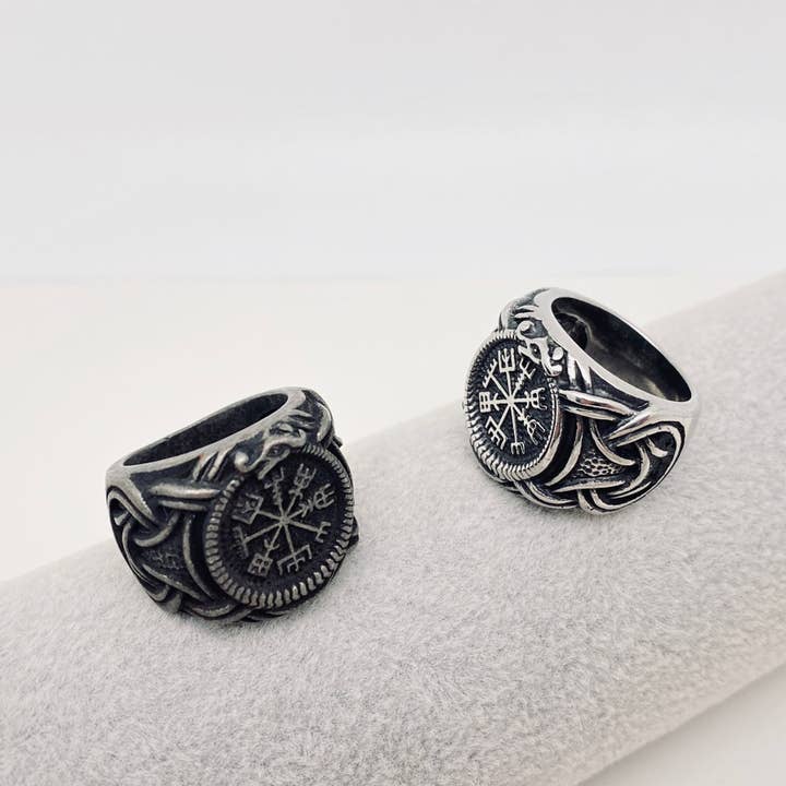 Mio Queena - Vendita all'ingrosso Anelli con sigillo - Anello da uomo Viking Compass in acciaio inossidabile - MJ/MR4