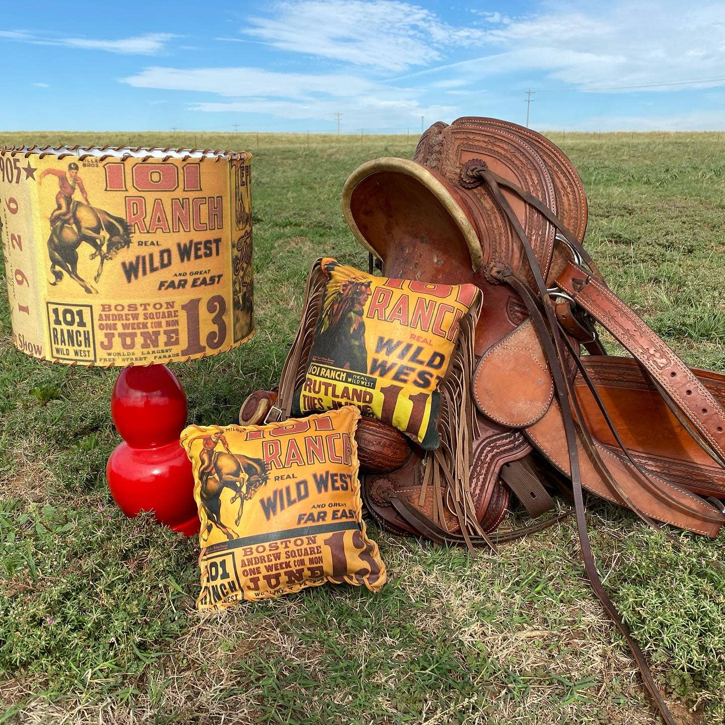 Red Dirt Ranch Clothing Company - Wholesale Throw/Decorative Pillow - Pillow 101 Ranch Wild West Show Bronc2