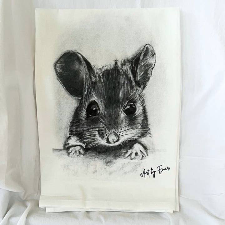 Little Grey Mouse Flour Sack Towel for wholesale by Emer McCourt Animal Art