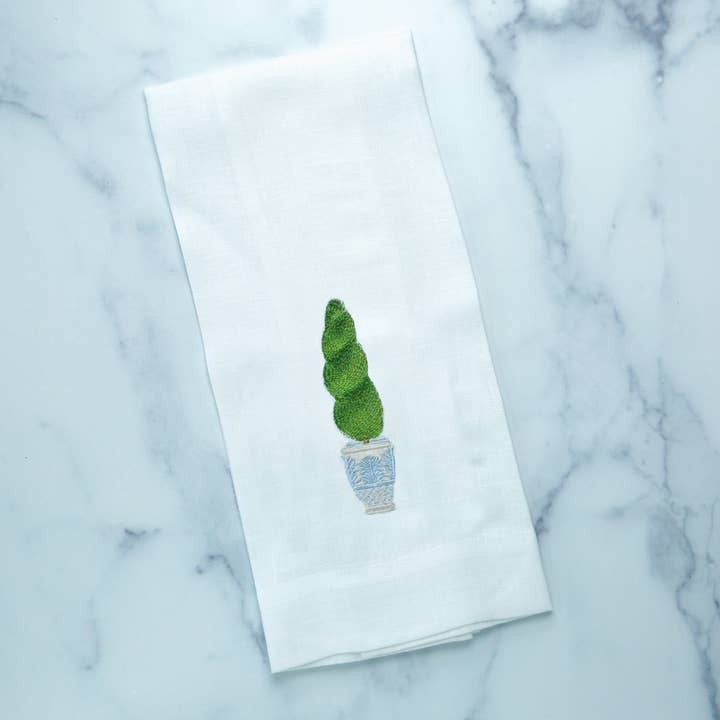Spiral Topiary linnen handdoek voor wholesale door Arte Italica & Crown Linen Designs