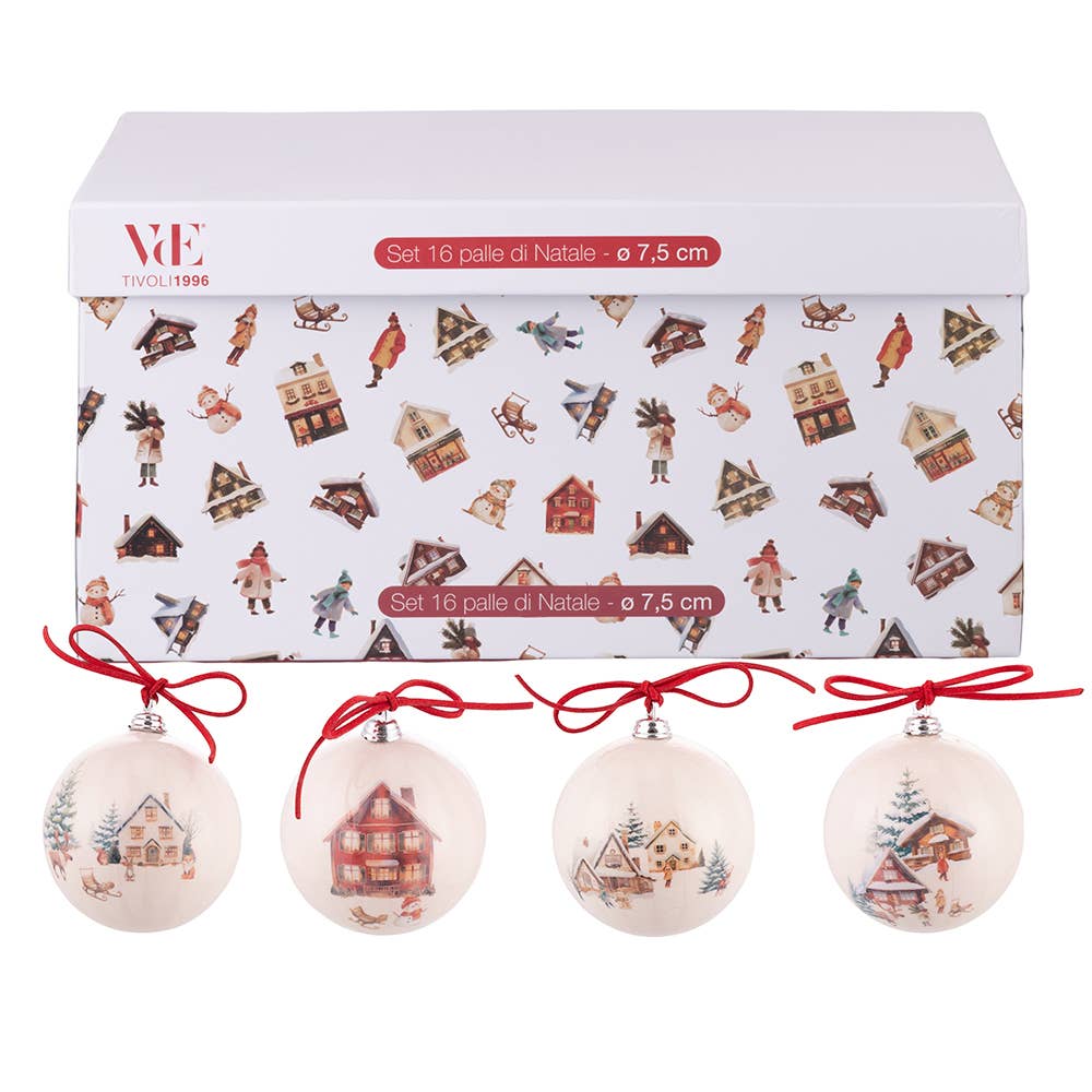 VdE Tivoli 1996 - Wholesale Ornament Set - WINTER VILLAGE SET 16 BALLS 7.5CM 4 ASSORTED0