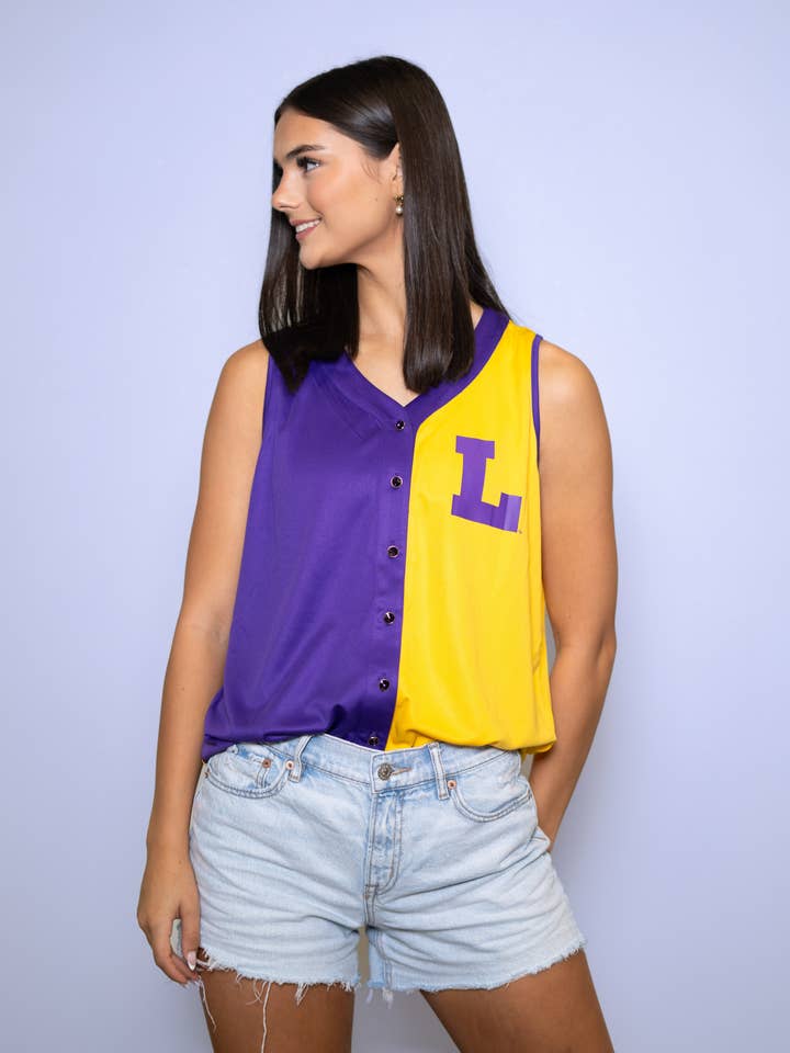 Wholesale | LSU Vintage (Licensed) | 2-Tone Baseball Jersey (Purple/Gold) for wholesale by BOMB DESIGNS
