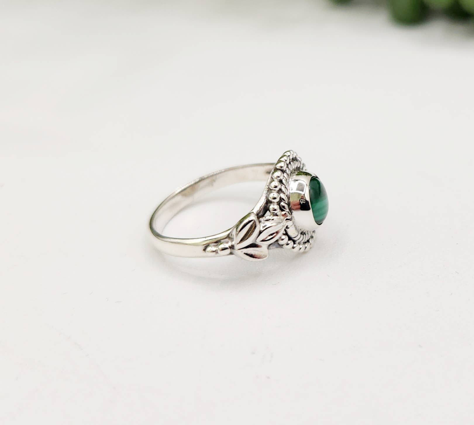 Meraki Gemstones - Wholesale Cocktail/Statement Ring - Malachite Semi-Precious Gemstone Ring - Sterling Silver/.9254