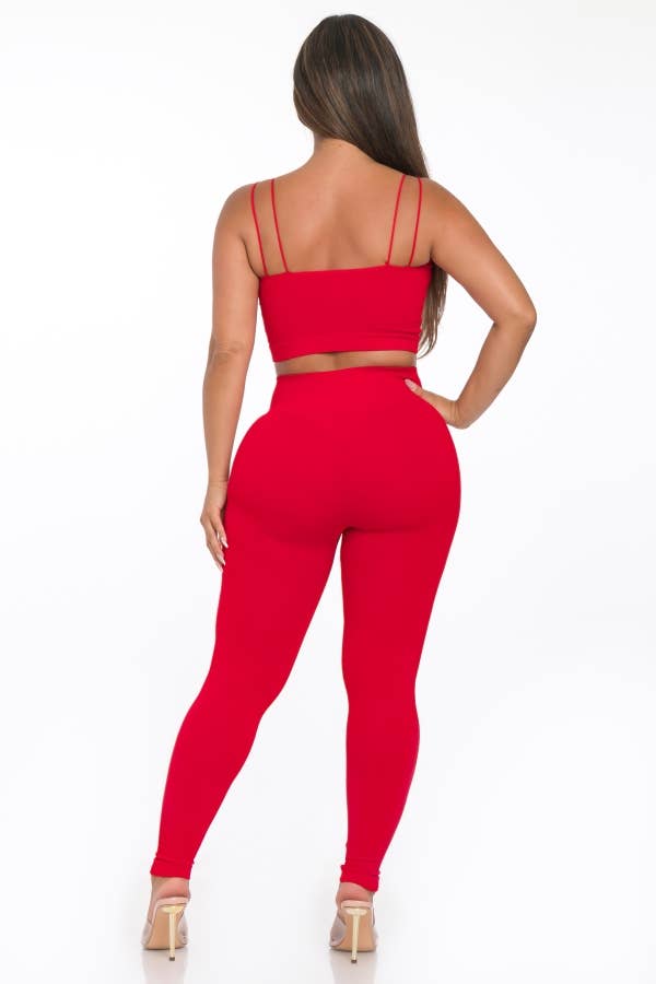 Lime All the Time - Wholesale Lounge Set - Women's - 2 Pcs Seamless Double Spaghetti Strap Top and Legging Set13