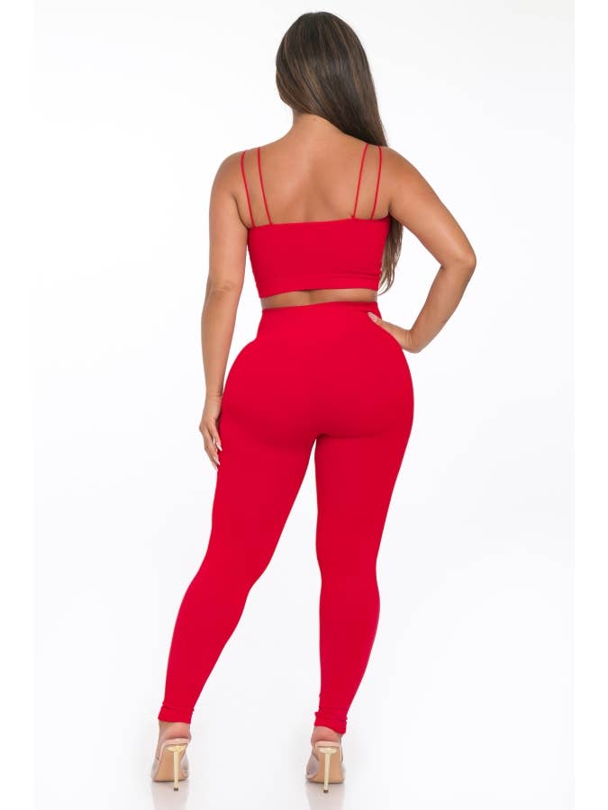 Lime All the Time - Wholesale Lounge Set - Women's - 2 Pcs Seamless Double Spaghetti Strap Top and Legging Set13