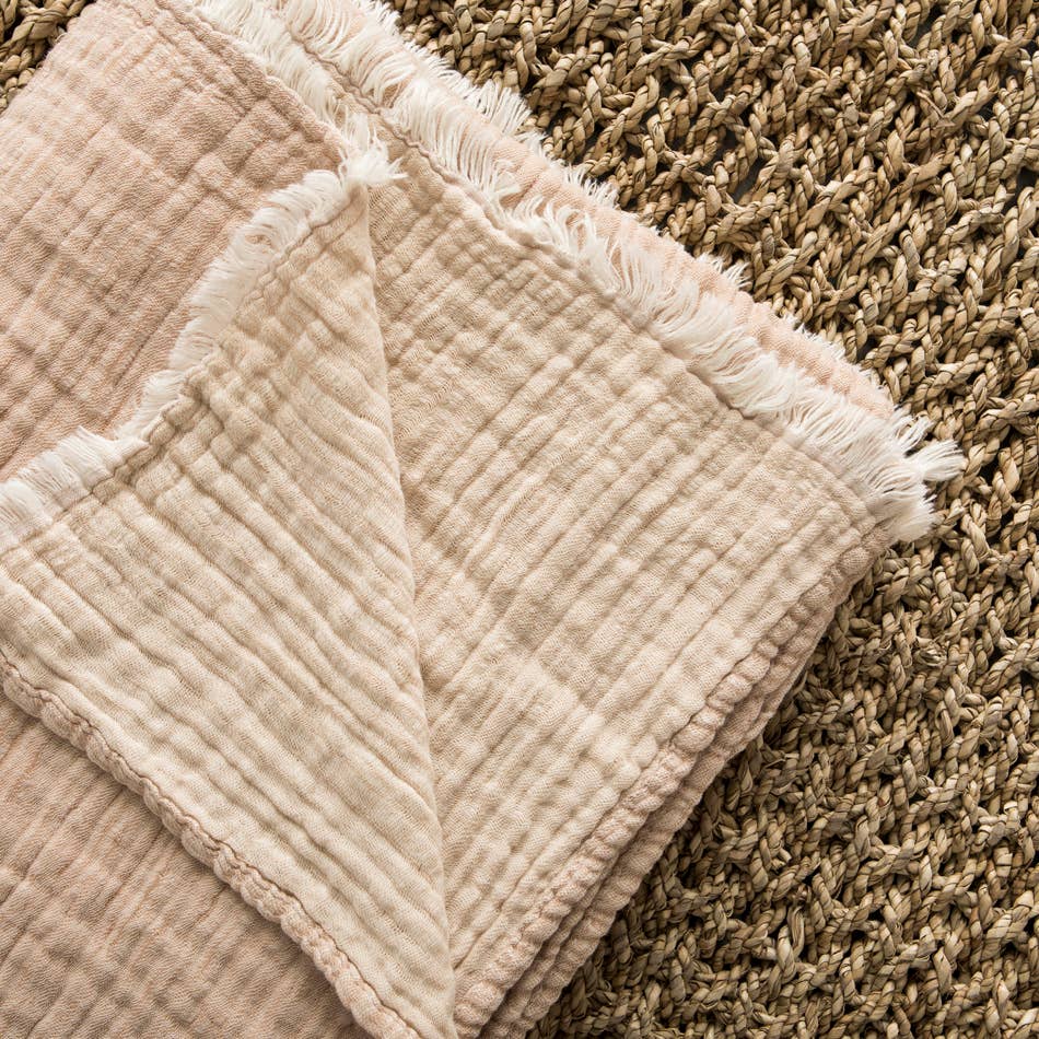 Mahe Homeware - Wholesale Throw Blanket - Cotton Gauze Plaid Taupe/Sand0