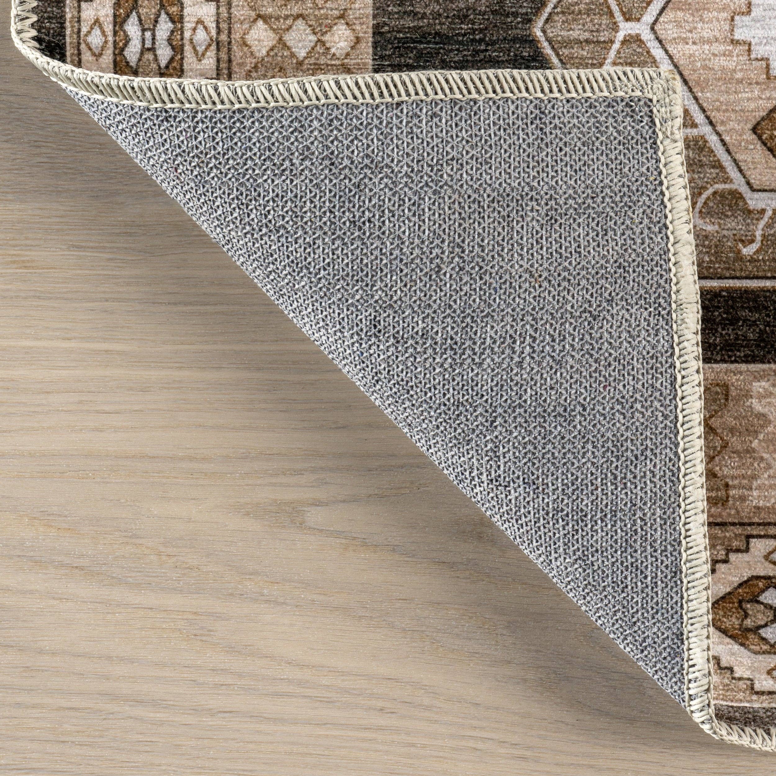 Dark Brown Anette SplashGuard Vintage Medallion Machine Washable Area Rug for wholesale on Faire6