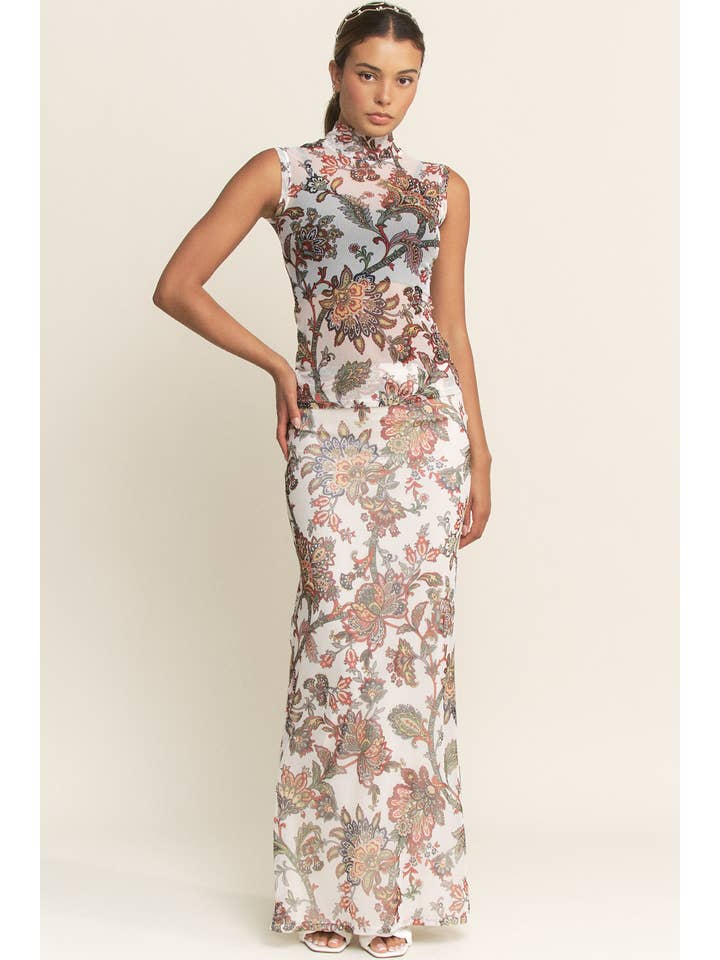 YNEZ - Wholesale Skirt - Women's - Boho Paisley Fit n Flare Cocktail Chic Maxi Slip Skirt12