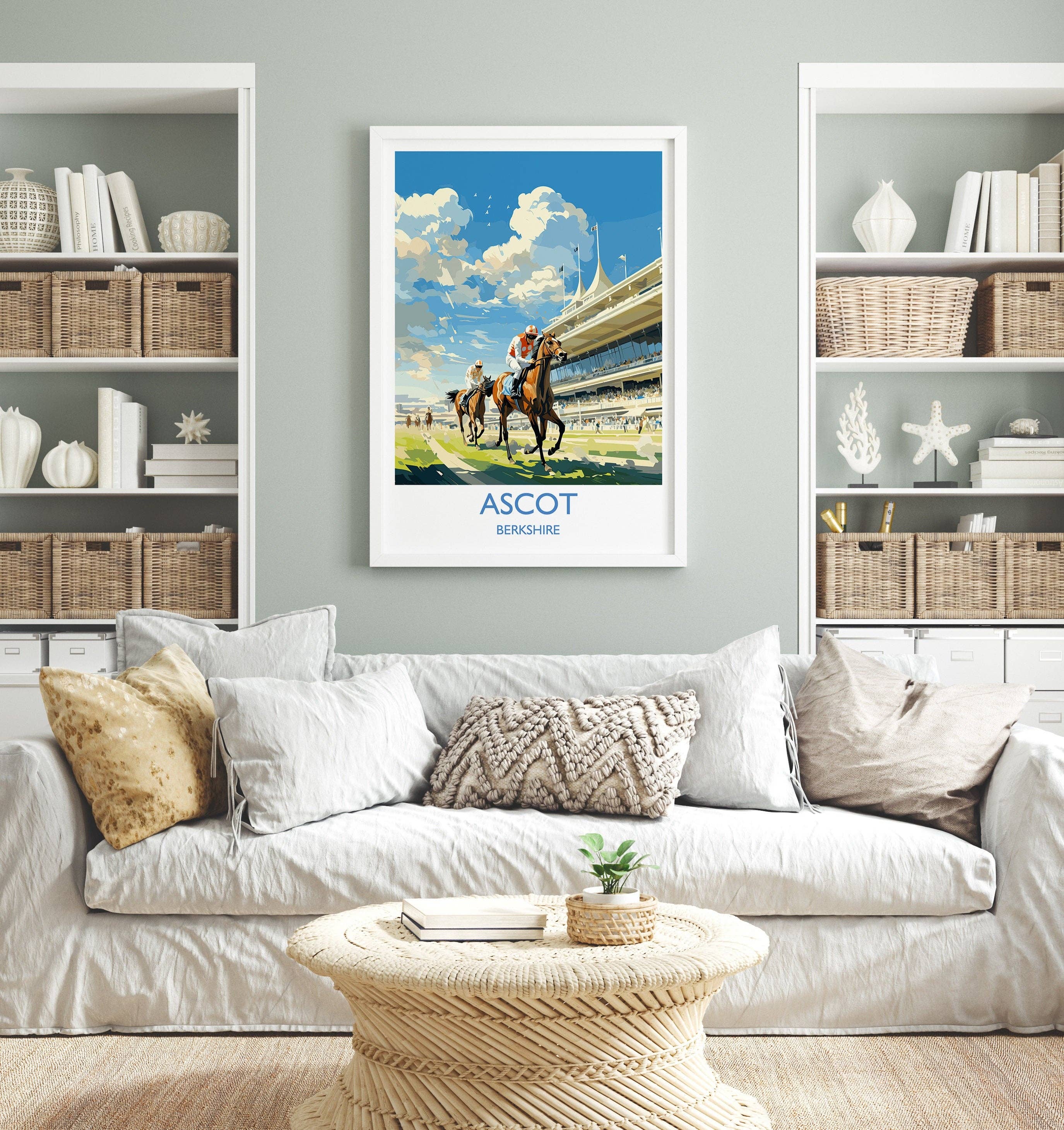 NQ Media Designs - Vente Affiche d'art - Affiche de voyage Ascot, impression de voyage d'Ascot, Berkshire, Angleterre, cadeau pour les amateurs d'art des courses d'Ascot, Windsor2
