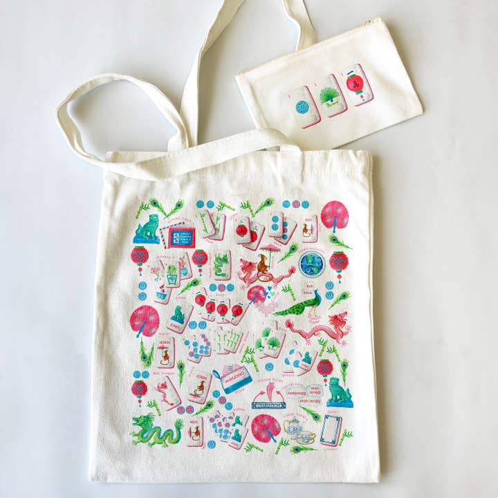 Mahjong Themed Tote Bag & Pouch Set for wholesale by Dishique