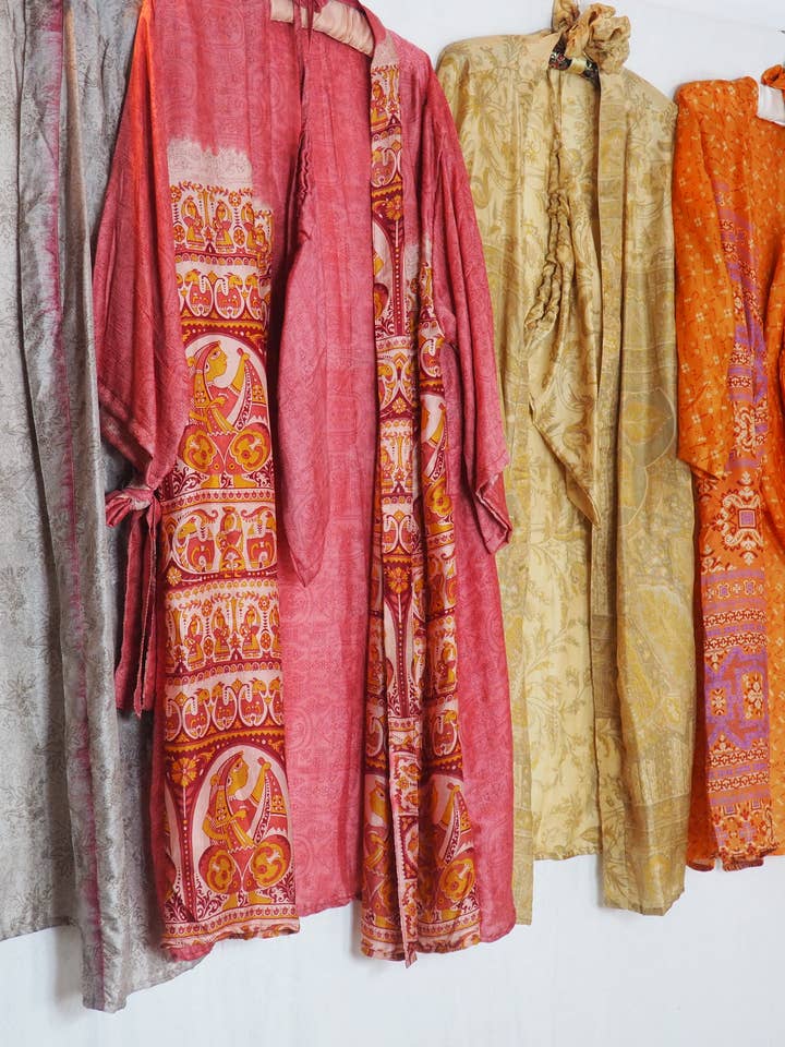 Vagabond Ibiza - Wholesale Kimono - Women's - The Kardash Kimono Mid-Length – Upcycled Vintage Sari Kimono35