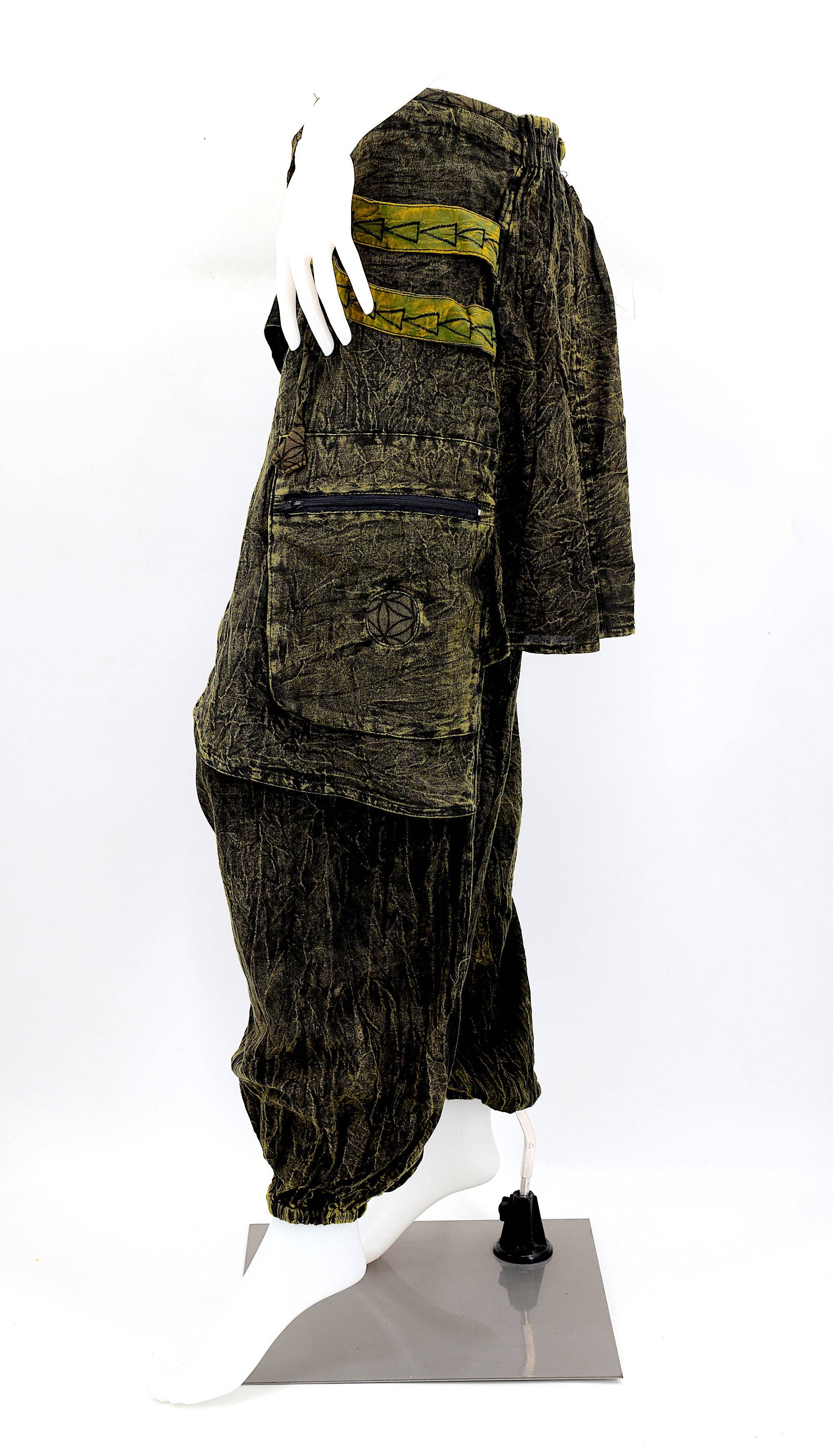 Himalaya Handmade – wholesale Byxor - Dam – Handgjorda bohemiska hippie haremsbyxor i bomull med blekt färgmönster Flower of Life13