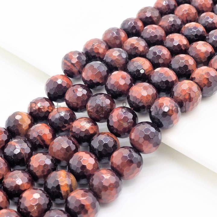 High Quality Natural Faceted Red Brown Tiger Eye Beads, 6mm/8mm/10mm/12mm Red Tiger Eye Gemstone Beads, 15inch Full strand, SKU#U351 for wholesale by BestBeads&Beyond