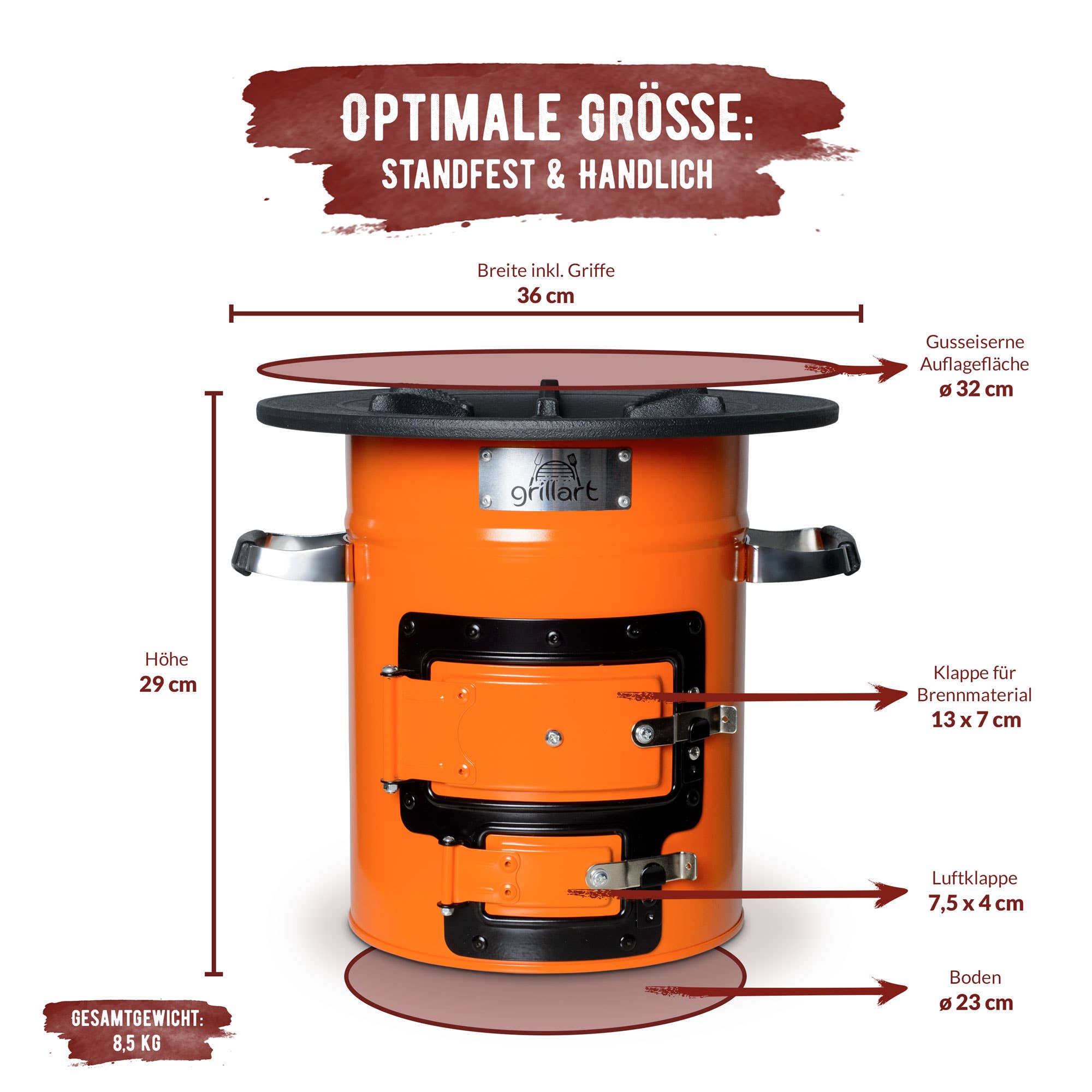 grillart® - Vente Outil de gril pour l'extérieur - grillart® Poêle fusée « Powertrain I » avec sac de transport orange/noir4